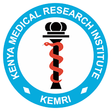 Kenya Medical Research Institute (KEMRI) logo featuring a stylized double-helix DNA strand with the institute's name.
