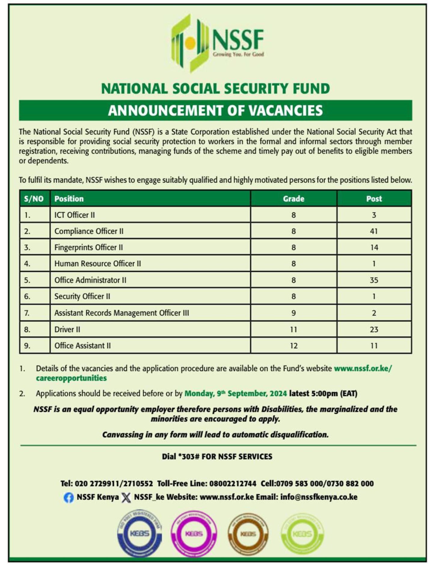 National Social Security Fund (NSSF) Job Opportunities
