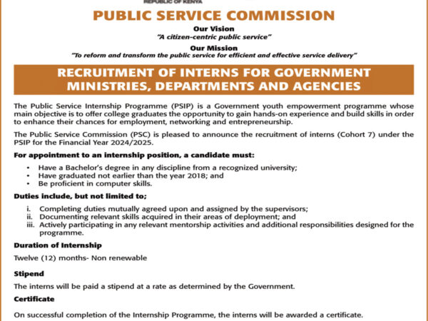 Public Service Commission Internship Programme Announcement