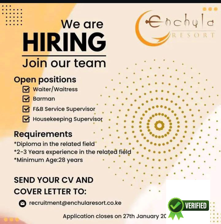 4 Job Openings - Hospitality Industry - 2025